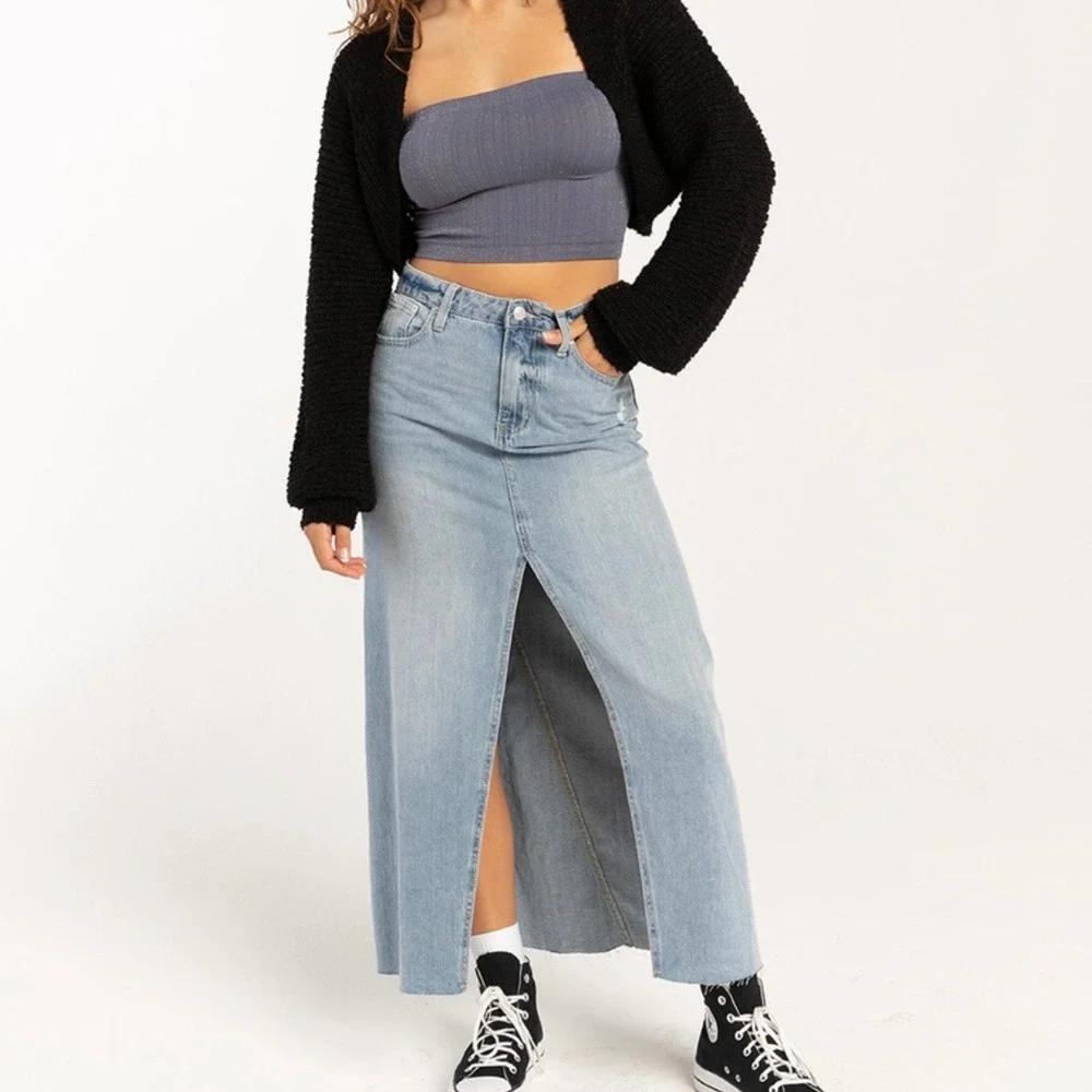 NWT RSQ Low‎ Rise Denim Maxi Skirt Size 27 Medium Wash